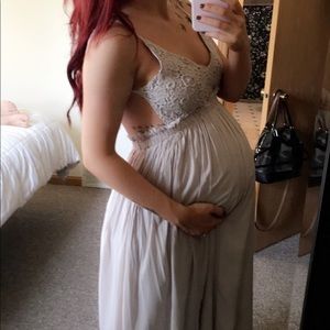 Silver Crochet Front Open Back Maternity Dress